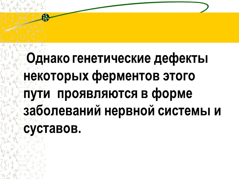 Однако генетические дефекты   некоторых ферментов этого пути  проявляются в форме заболеваний